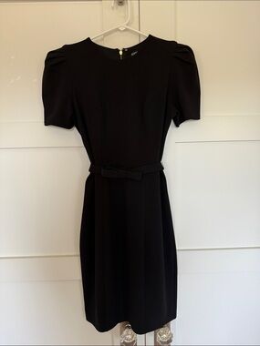 Express Black Midi Dress with Puff Sleeves and Waist Tie